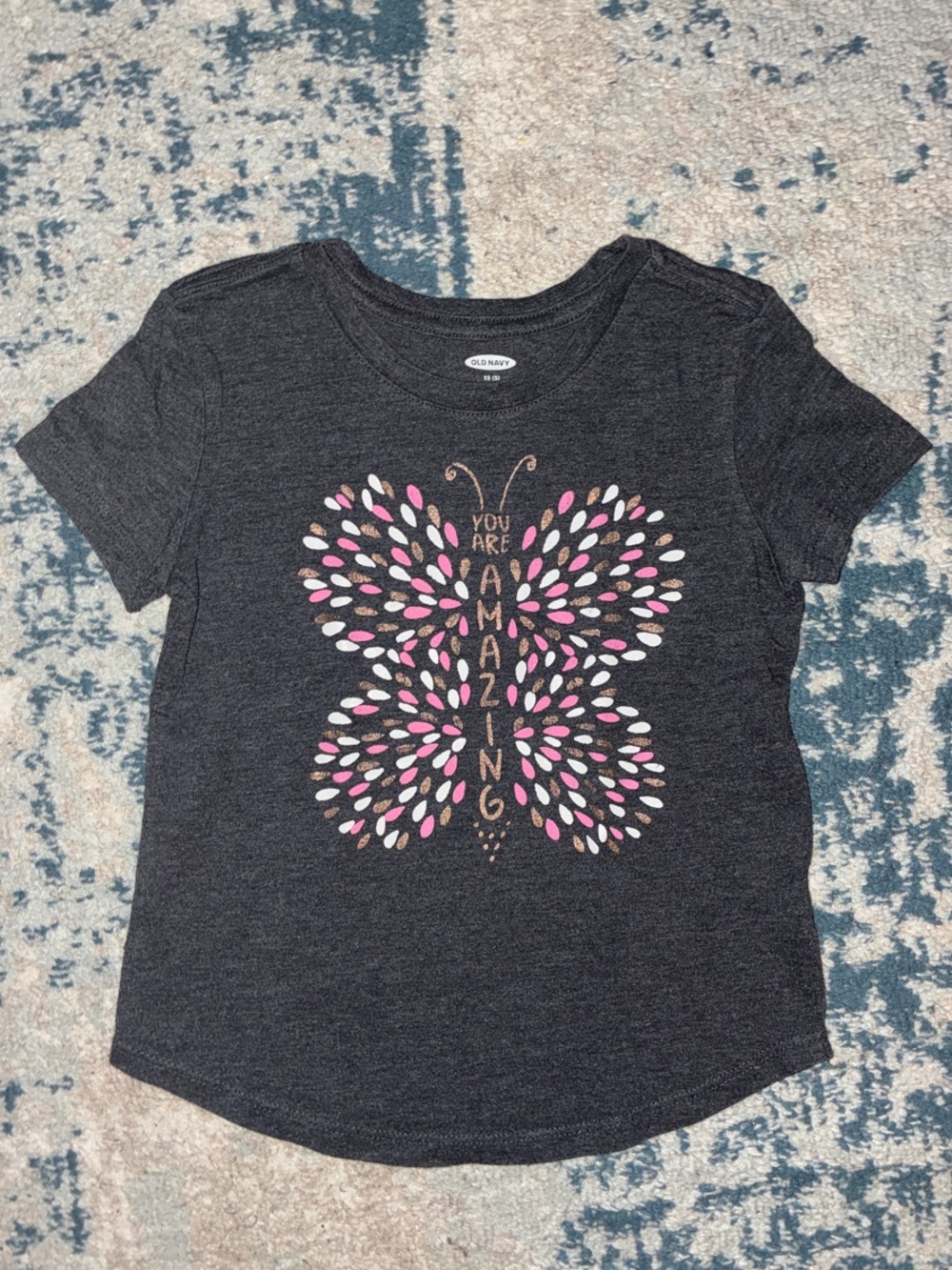 Old Navy Charcoal Butterfly Tee with Pink & White Accents